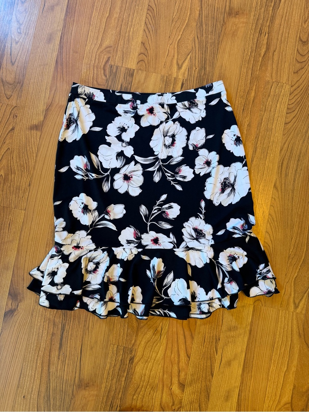Black Floral Ruffle Hem Skirt Romantic Summer